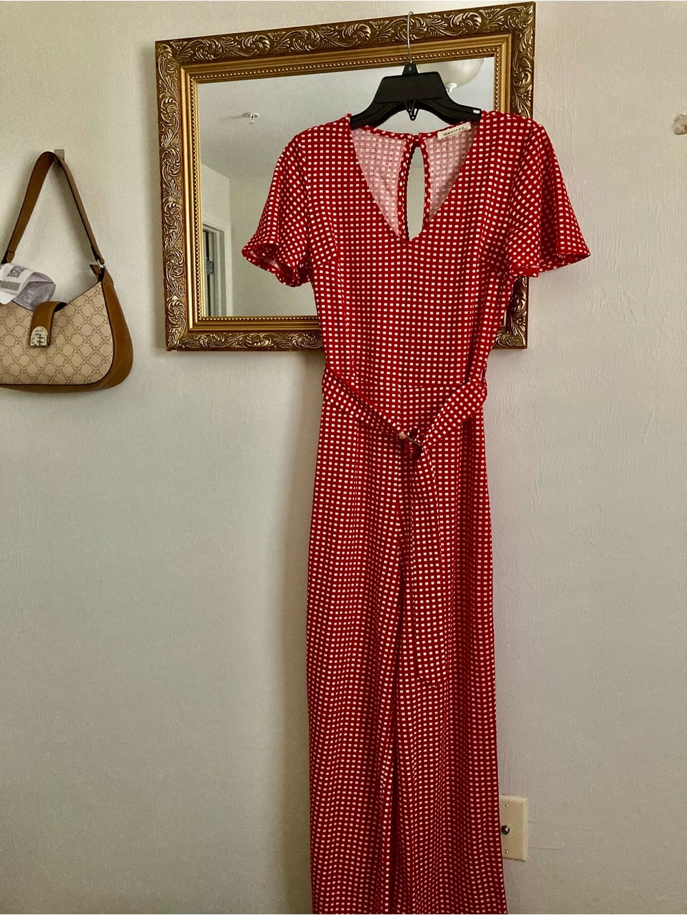 Monteau Red Polka Dot Short Sleeve Jumpsuit with Belt